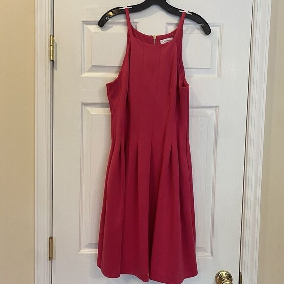 Calvin Klein Women’s Pink Fit & Flare Halter Top Pleasted Dress Size 12 - Picture 8 of 10